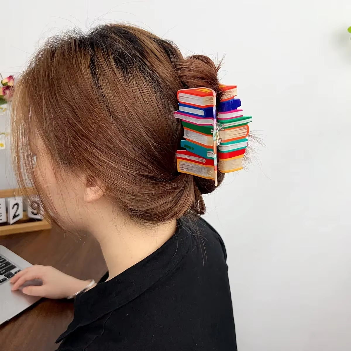 Creative Rainbow stacked Books Hair Claw/Clip Accessory for Women