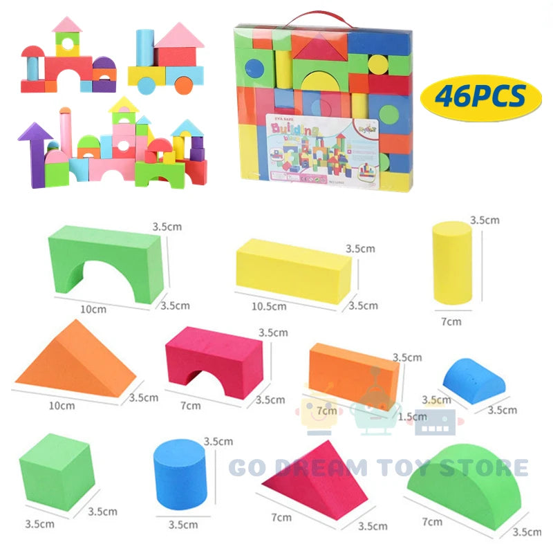 46PCS Soft Colorful Preschool STEM Stackable Building Blocks Toys for Children