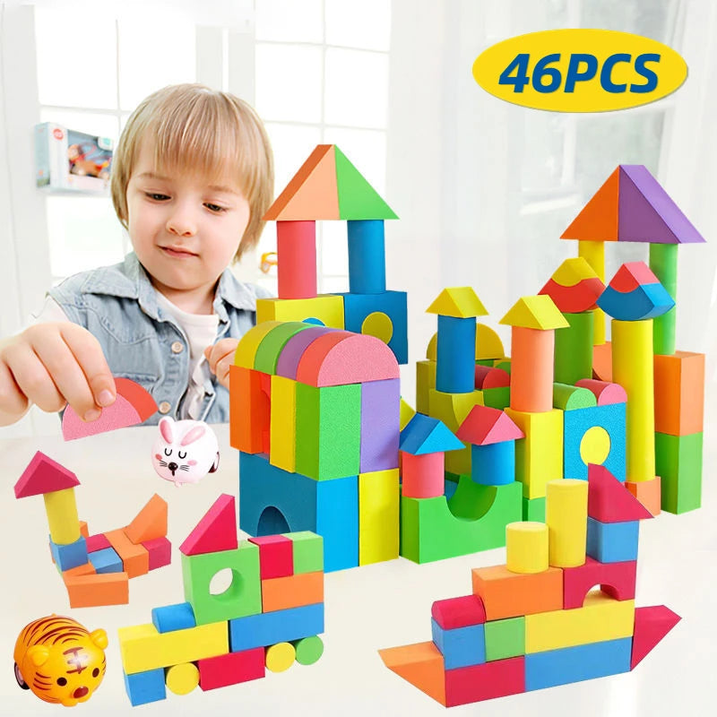 46PCS Soft Colorful Preschool STEM Stackable Building Blocks Toys for Children